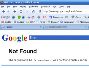 404 error page on Google music trends