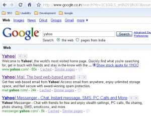 Sitelinks for Yahoo on Google SERP