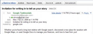 Invitation from google to write testimonial