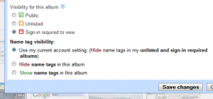 Picasaweb Private album settings